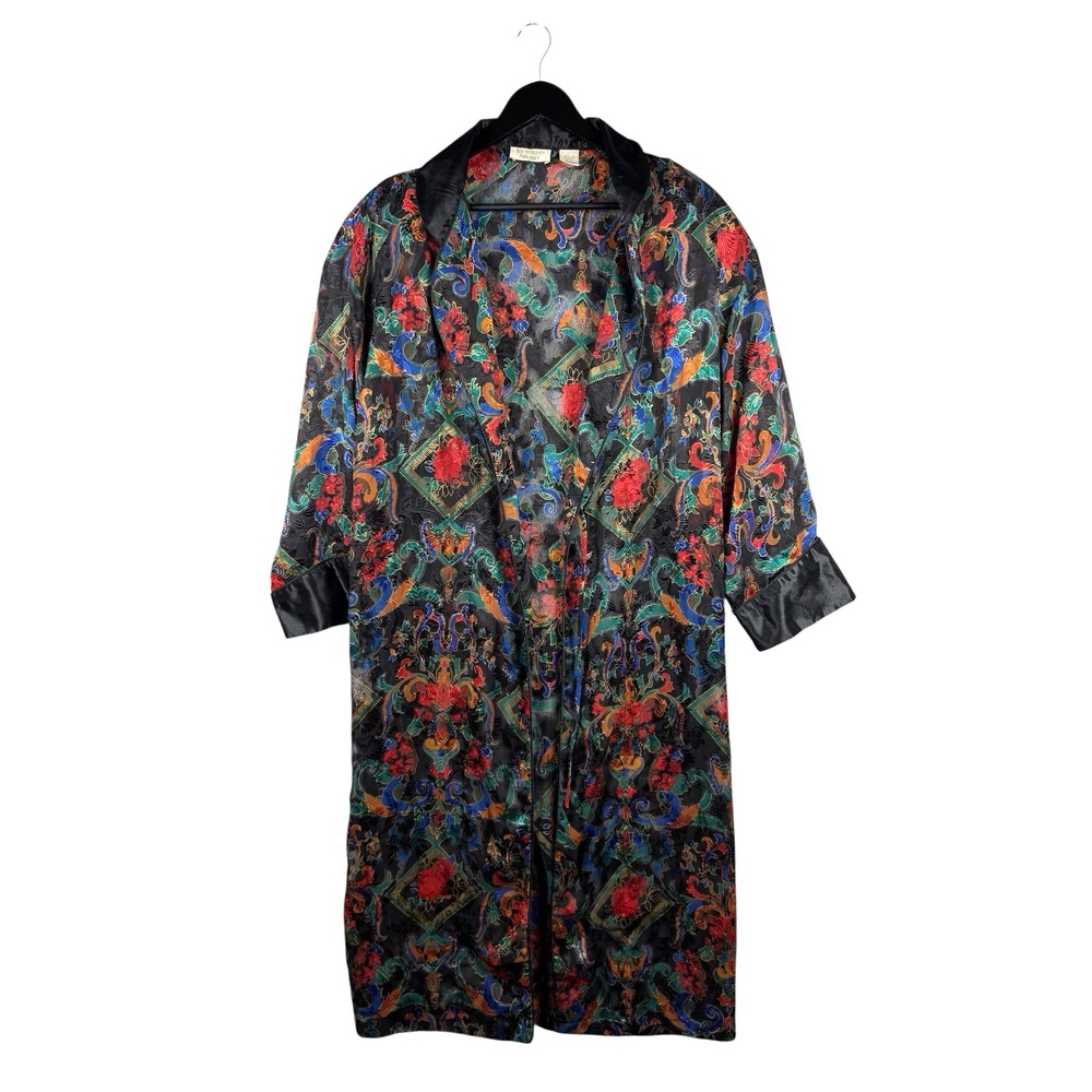 Vintage GOLD LABEL VICTORIA'S SECRET Robe Size Small S Black Satin [Missing Tie]